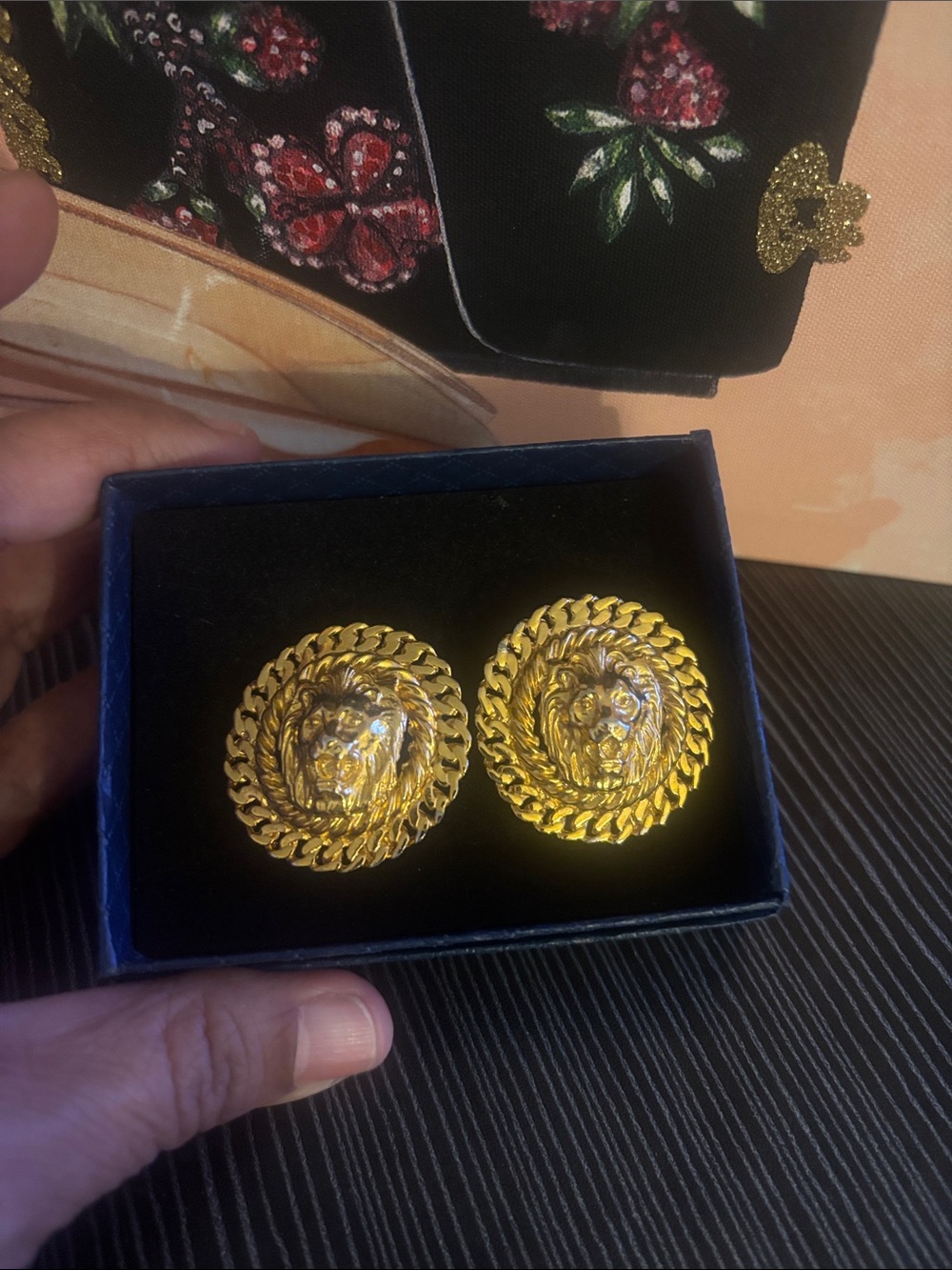 Vintage Gold Lion Medallion Hair Clips